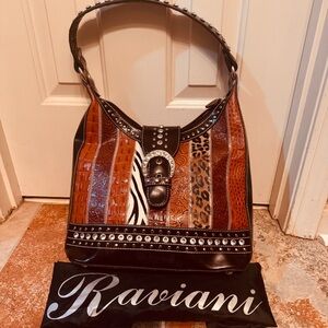 Raviani Multicolor Animal Print Rhinestone Studded Shoulder Bag!
